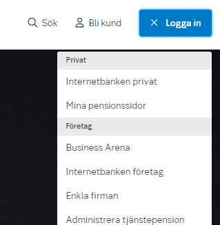 Logga in på Mina pensionssidor genom att klicka på Logga in uppe till höger.